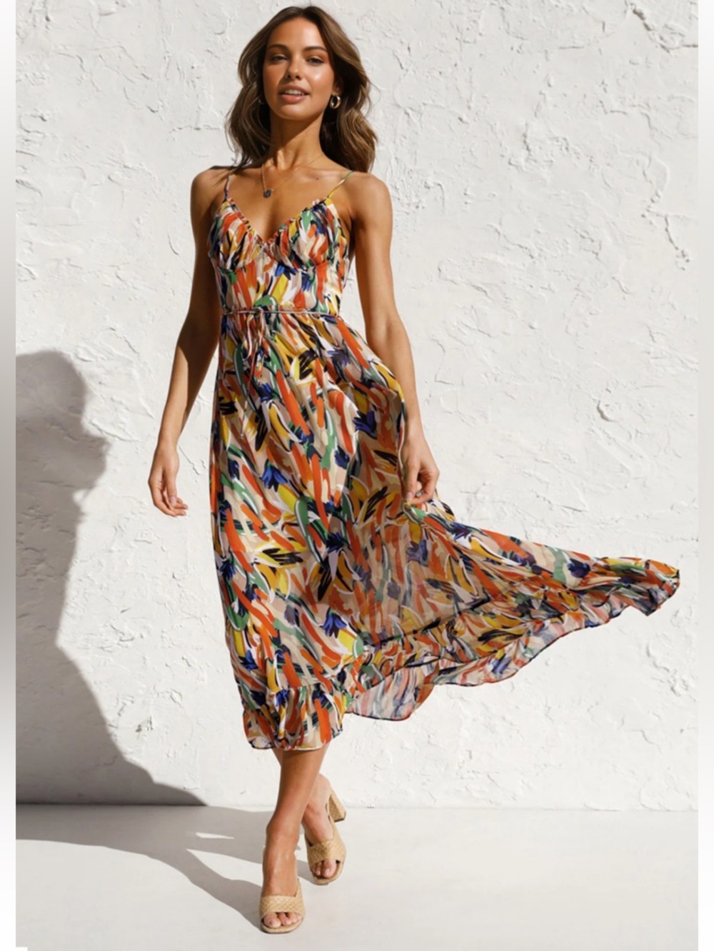 Commense Multi Color Print Cami Midi Dress Size Small NWT
